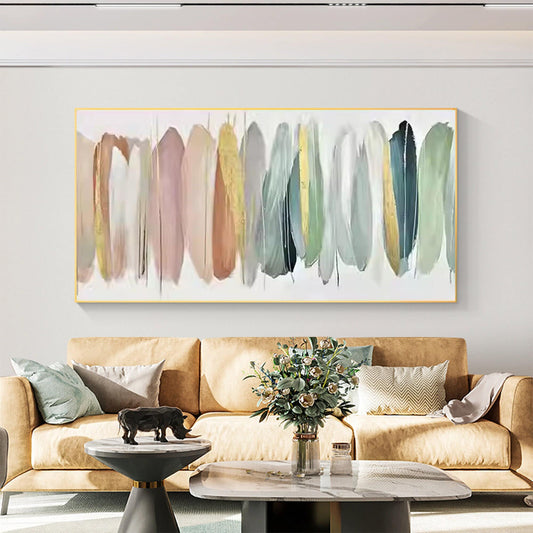 Abstract Colorful Oil Painting on Canvas, Original Feather Acrylic Painting, Modern Minimalist Art, Large Wall Art, Living Room Home Decor