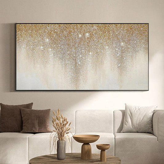 This is an Abstract Gold Foil Painting Canvas, Original Texture Yellow Starry Sky Landscape Palette Knife Painting Modern Large Wall Art Home Decor, which can be used to decorate your space or as a housewarming gift for relatives and friends.